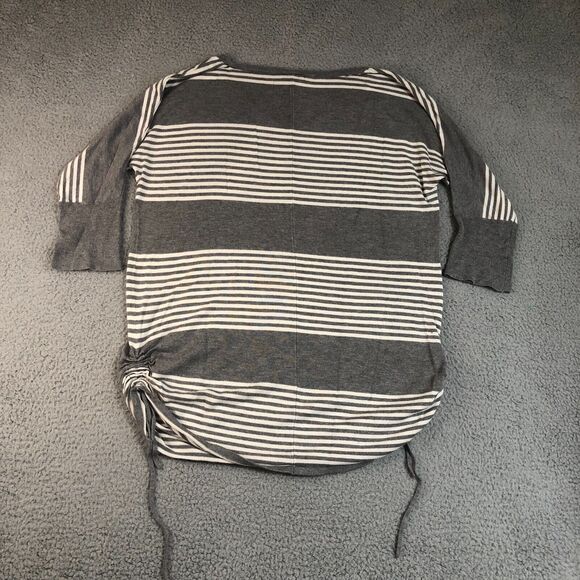 Torrid Sweater Womens 1 Gray‎ Vneck Top Ruched Tie Side Knit Stripe Pullover - Picture 3 of 5